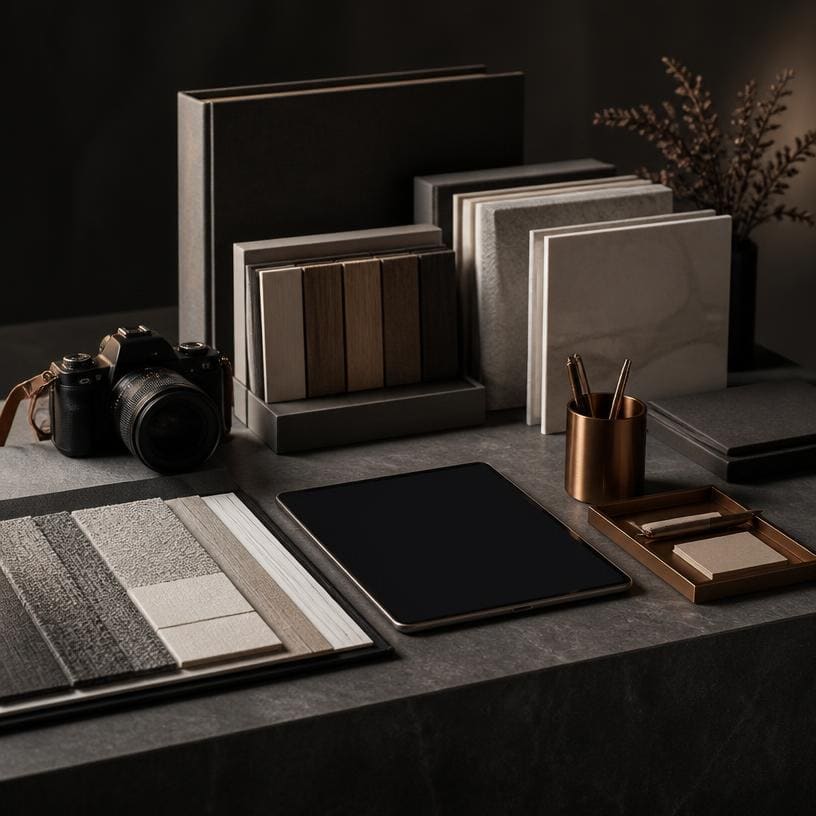 Material samples arranged with photography and digital tools